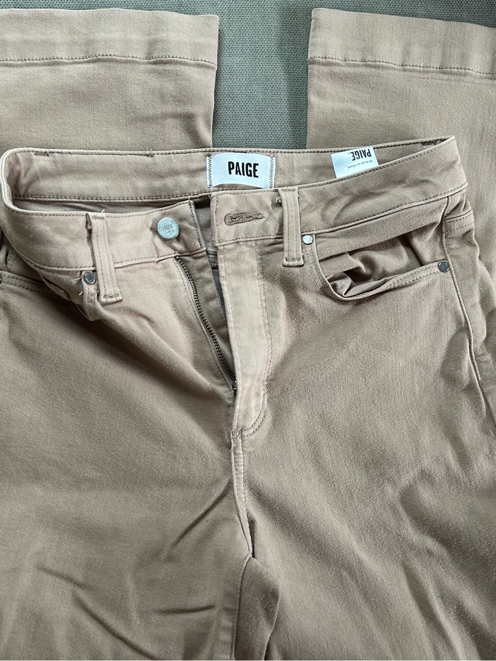 PAIGE Anessa Neutral Taupe High-Rise Straight Jeans